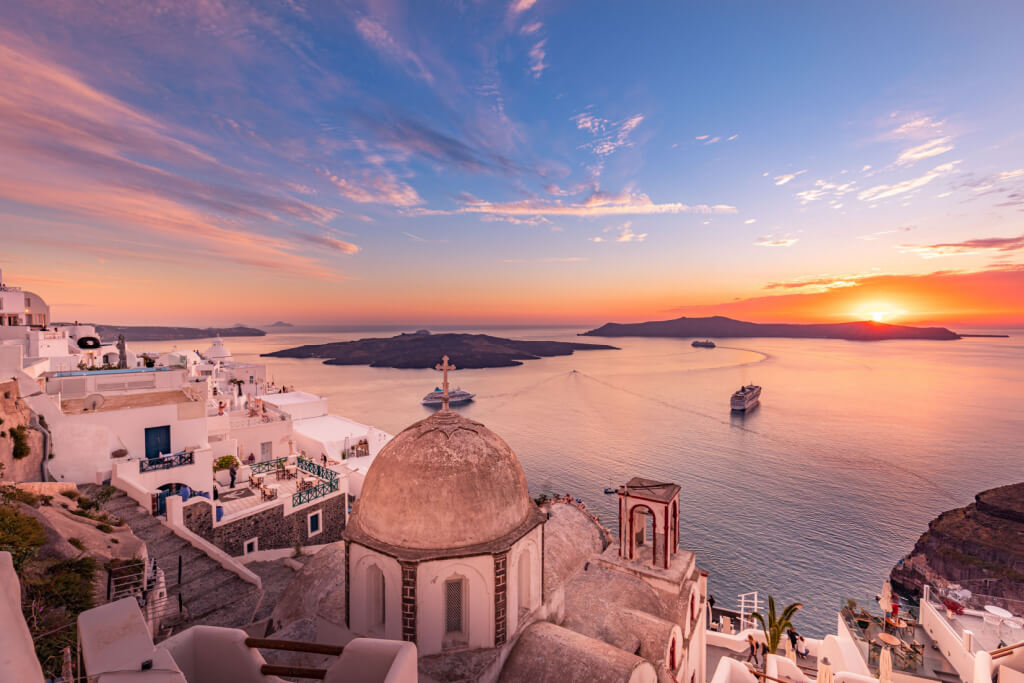 stunning volcanic landscapes in Santorini, Greece